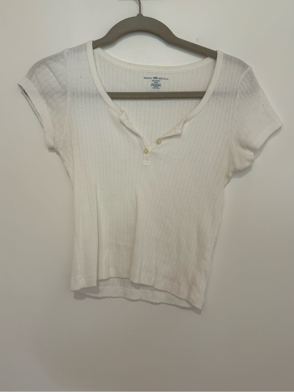 Brandy Melville White Ribbed Short Sleeve Henley